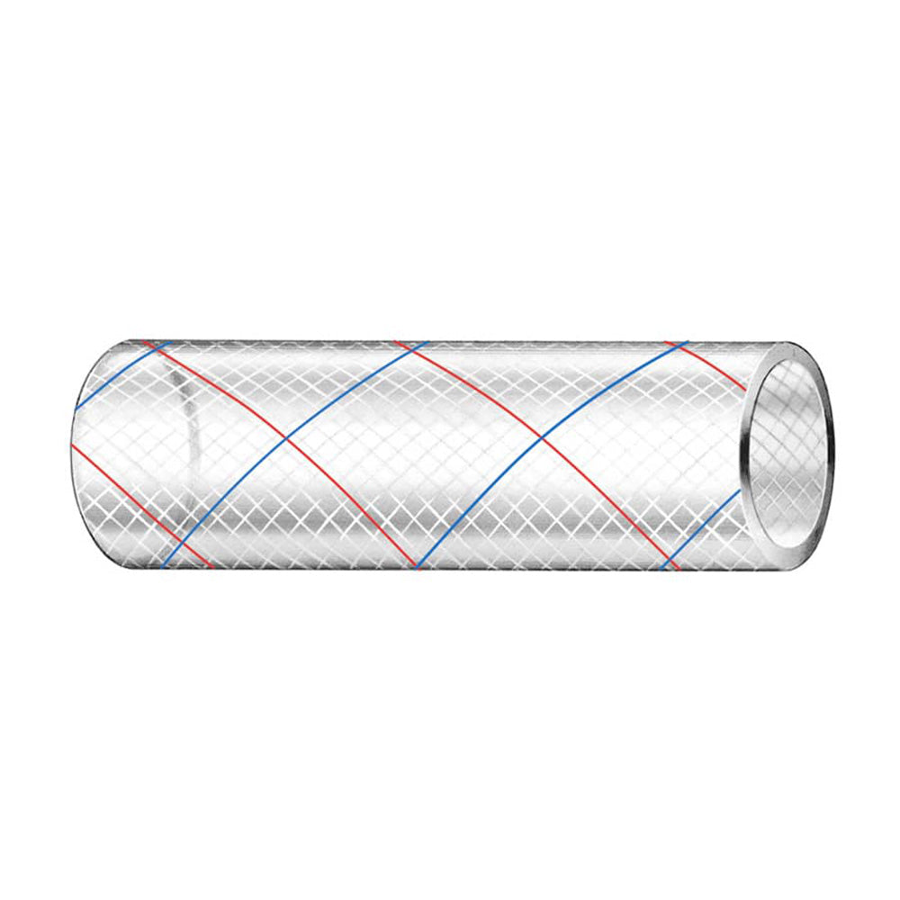 Trident Marine 3/8" x 50' Clear Reinforced PVC Hose Tubing Red & Blue Tracer