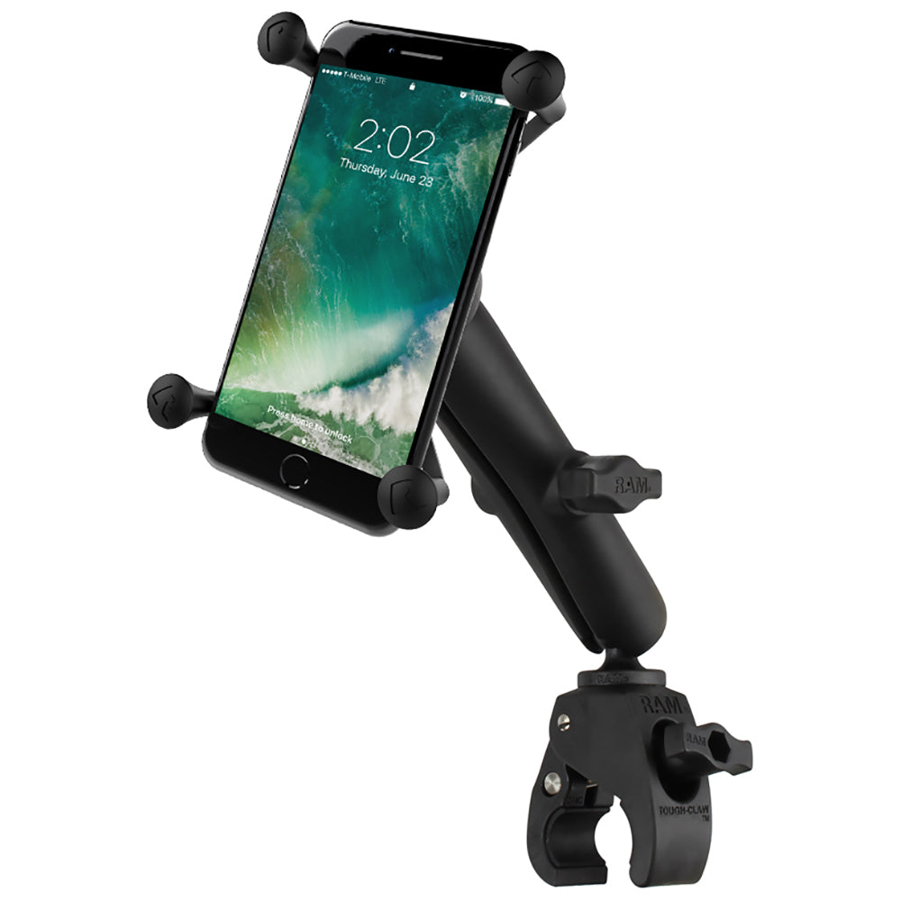 RAM Mount Tough-Claw™ Base w/Long Double Socket Arm & Universal X-Grip® IV f/Large Phone/Phablet Cradle