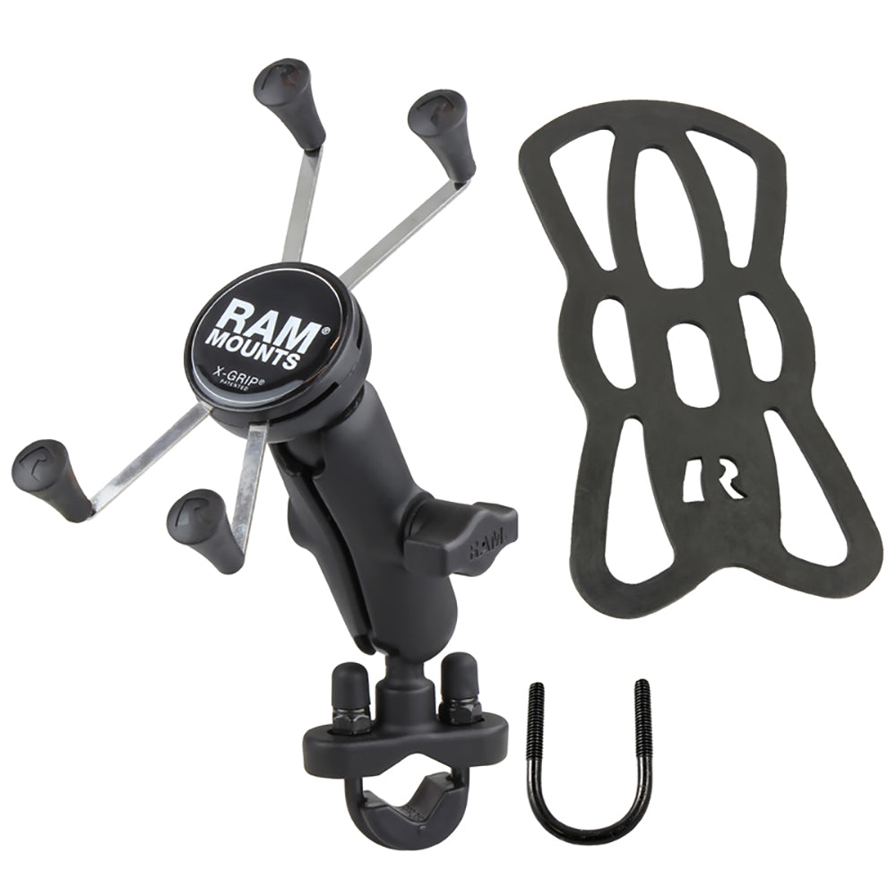 RAM Mount Handlebar Rail Mount w/Zinc Coated U-Bolt Base & Universal X-Grip® Large Phone/Phablet Cradle