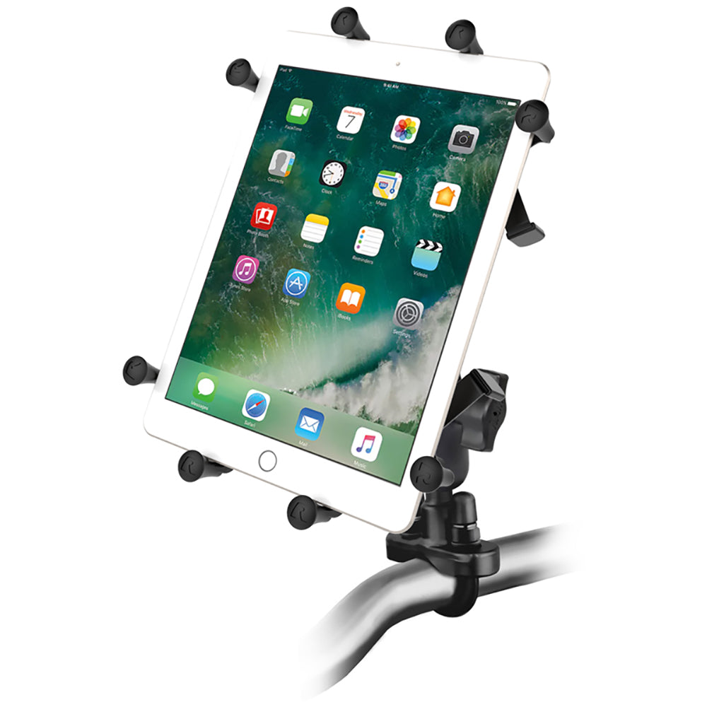 RAM Mount Handlebar Rail Mount w/Zinc Coated U-Bolt Base & Universal X-Grip® Cradle for 10" Large Tablets