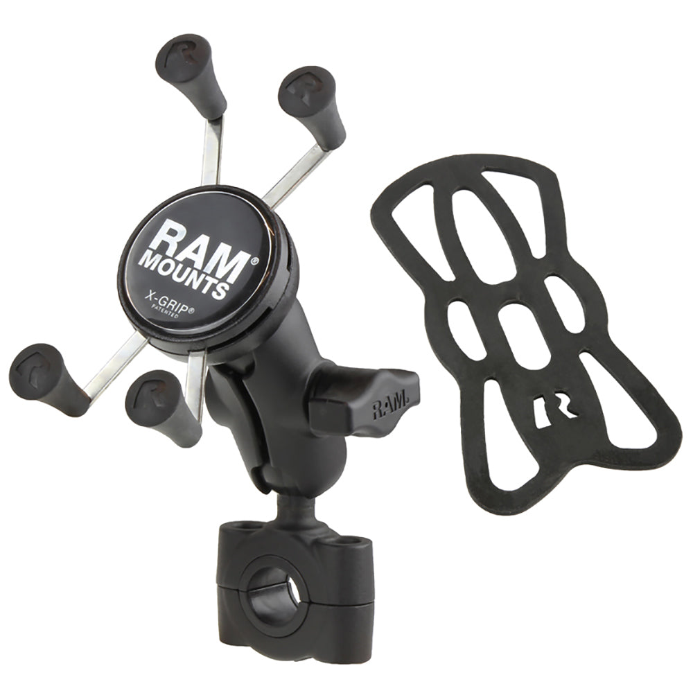 RAM Mount RAM® Torque™ 3/4" - 1" Diameter Handlebar/Rail Base with 1" Ball, Short Arm and X-Grip® for Phones