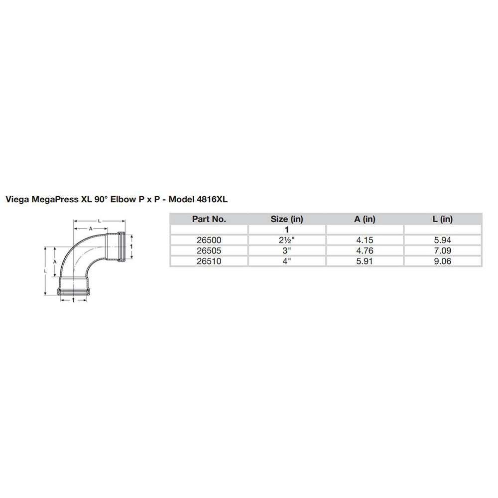 Viega MegaPress 4" 90° Carbon Steel Elbow w/FKM - Double Press Connection - Smart Connect Technology