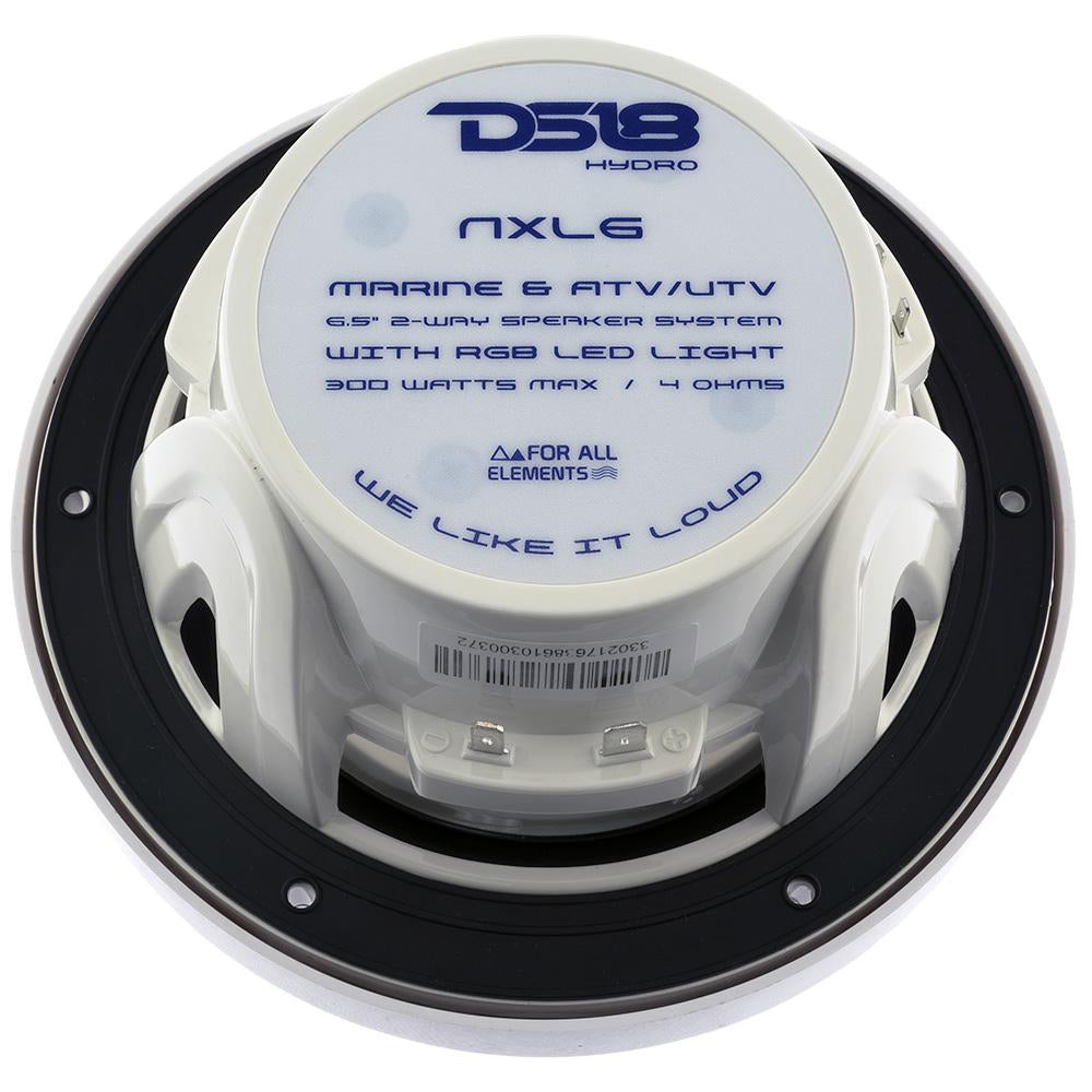 DS18 HYDRO 6.5" 2-Way Marine Speakers w/ RGB Lights - White
