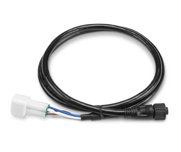 A black cable with a Yamaha bus connector on one end and a J1939 connector on the other end.