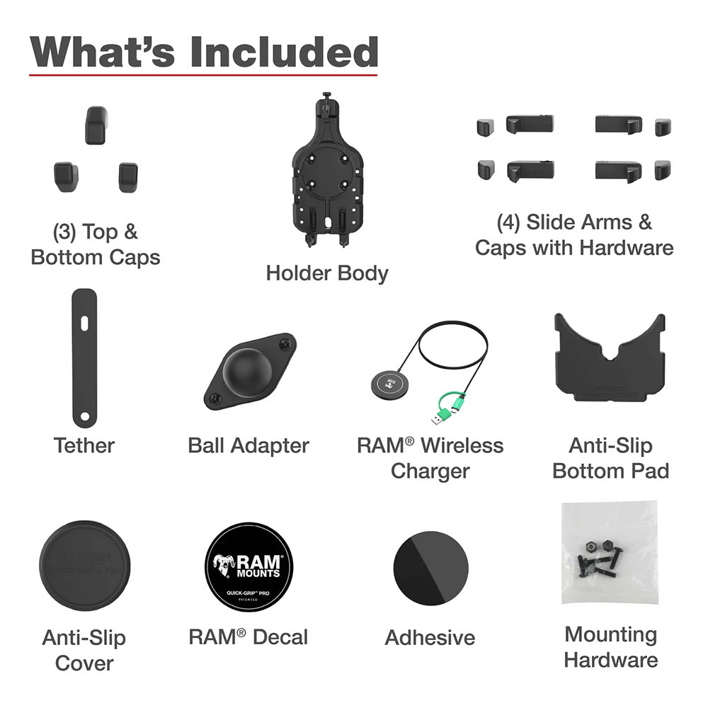 Ram Mount RAM® Quick-Grip™ Pro w/Ball & Qi2 15W Wireless Charger