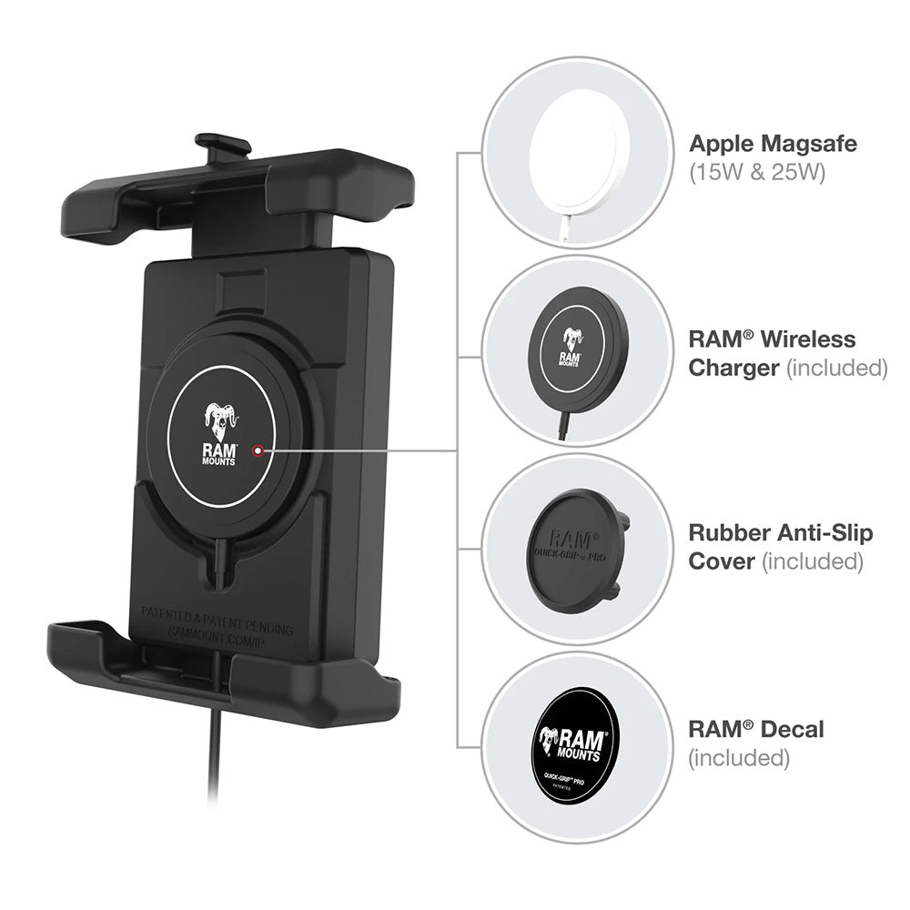 Ram Mount RAM® Quick-Grip™ Pro XL w/Ball & Qi2 15W Wireless Charger