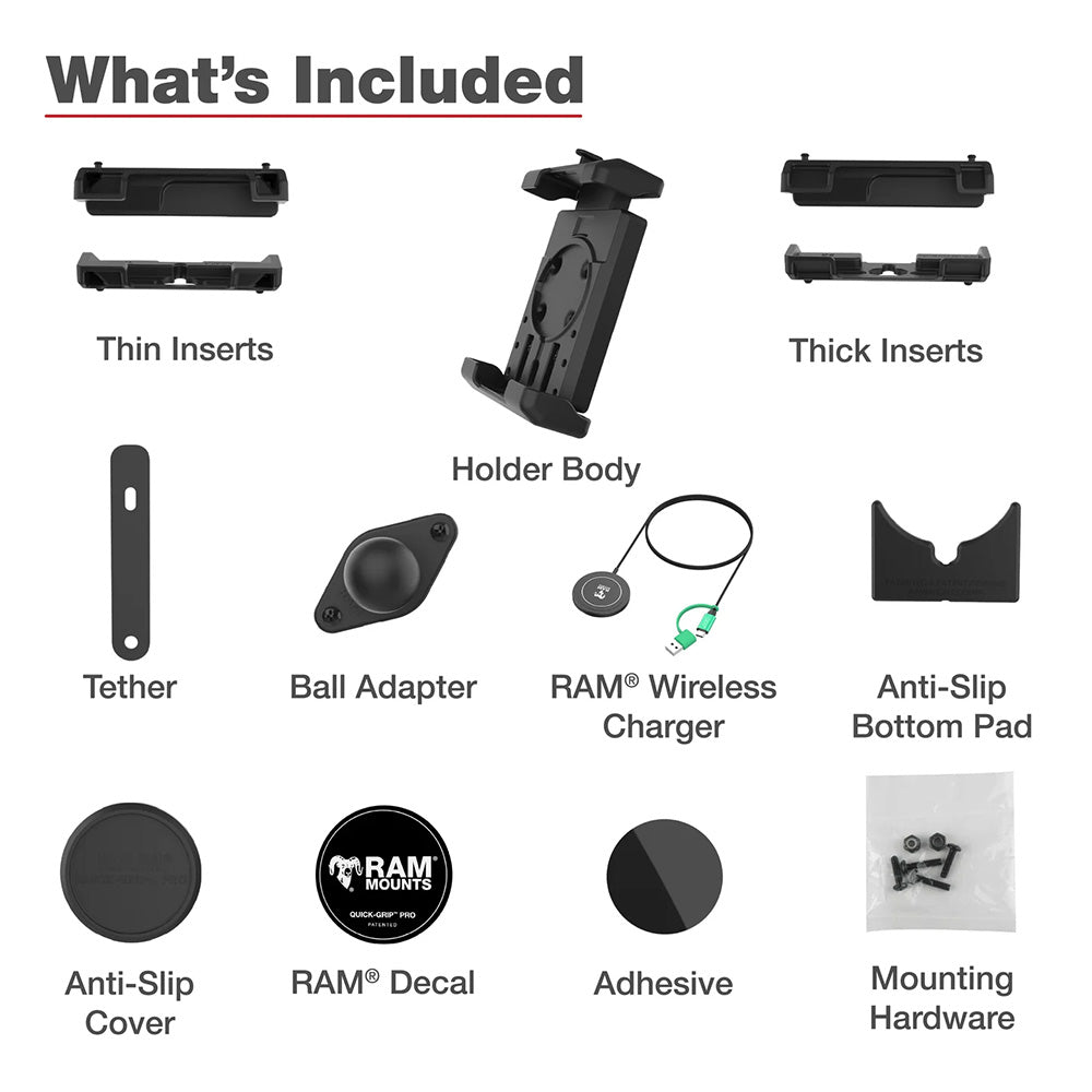 Ram Mount RAM® Quick-Grip™ Pro XL w/Ball & Qi2 15W Wireless Charger