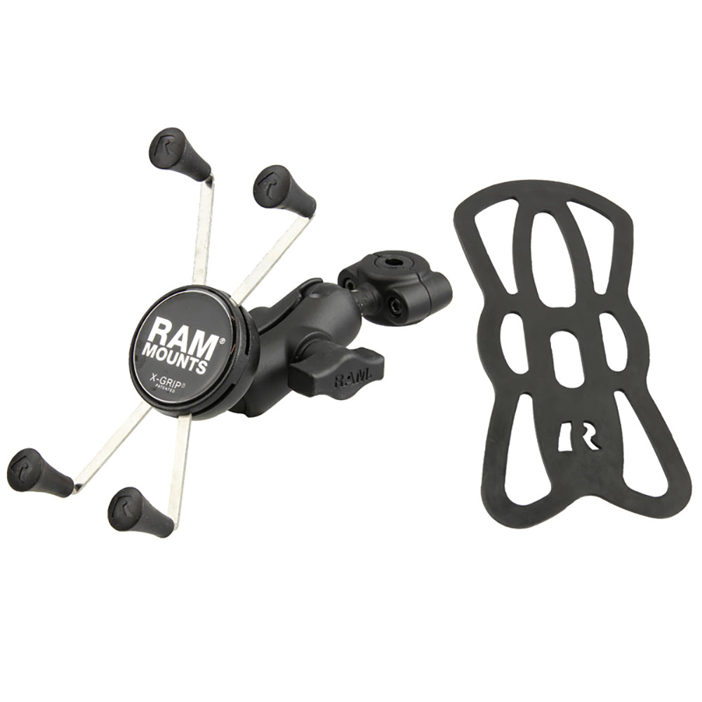 RAM Mount RAM® Torque™ 3/8" - 5/8" Diameter Mini Rail Base with 1" Ball, Short Arm and X-Grip® for Larger Phones