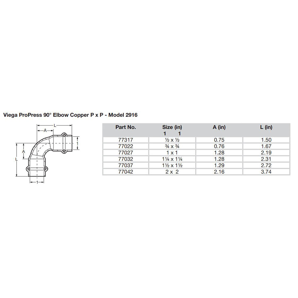 Viega ProPress 2" - 90° Copper Elbow - Double Press Connection - Smart Connect Technology