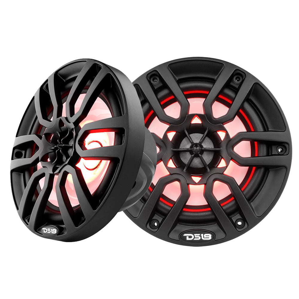 DS18 HYDRO 6.5" 2-Way Marine Speakers w/ RGB  Lights - Matte Black