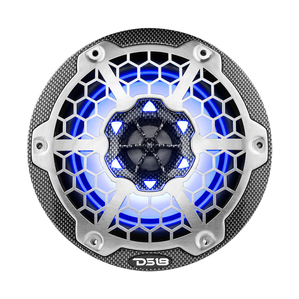 DS18 HYDRO 6.5" 2-Way Marine Speakers w/RGB LED Lights 300W - Black Carbon Fiber