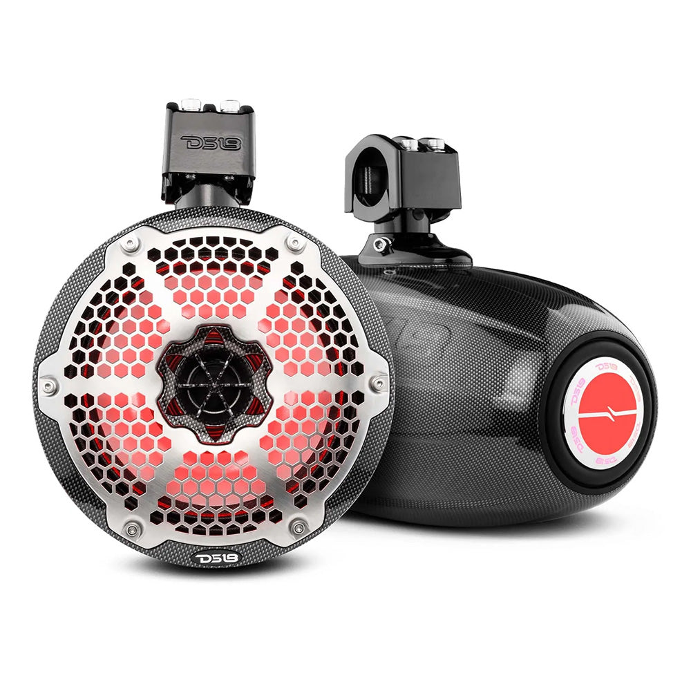 DS18 X Series HYDRO 8" 2-Way Wakeboard Pod Tower Speakers w/1 Driver & RGB Lights - 550W - Black Carbon