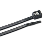 A pair of black self-cutting zip ties with stainless steel cutters.
