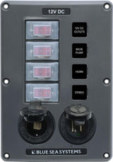Water-Resistant Breaker Switch Panel - 4 Circuit + 12v Socket/Dual USB
