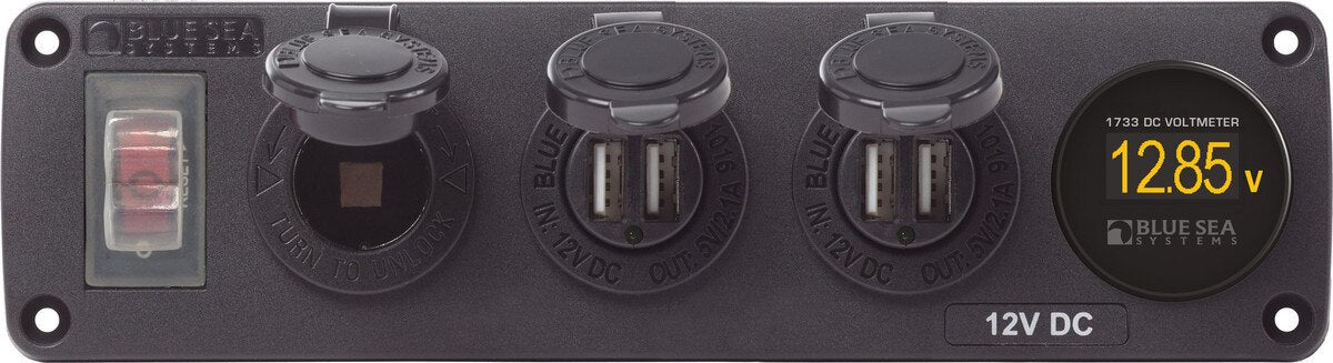 Circuit Accessory Panel - Socket + x2 Dual USB + Volt Meter