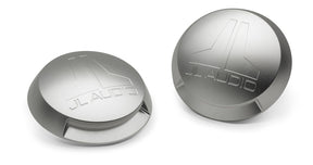 Two machined aluminum light caps with a down-firing LED strip, designed for ETXv3 and VeX speaker systems.