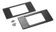Black mounting adapter plate for MediaMaster source units, including stainless-steel hardware.