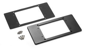 Black mounting adapter plate for MediaMaster source units, including stainless-steel hardware.