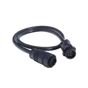 A black adaptor cable with one 7pin transducer connector on one end and a 9pin sounder connector on the other.