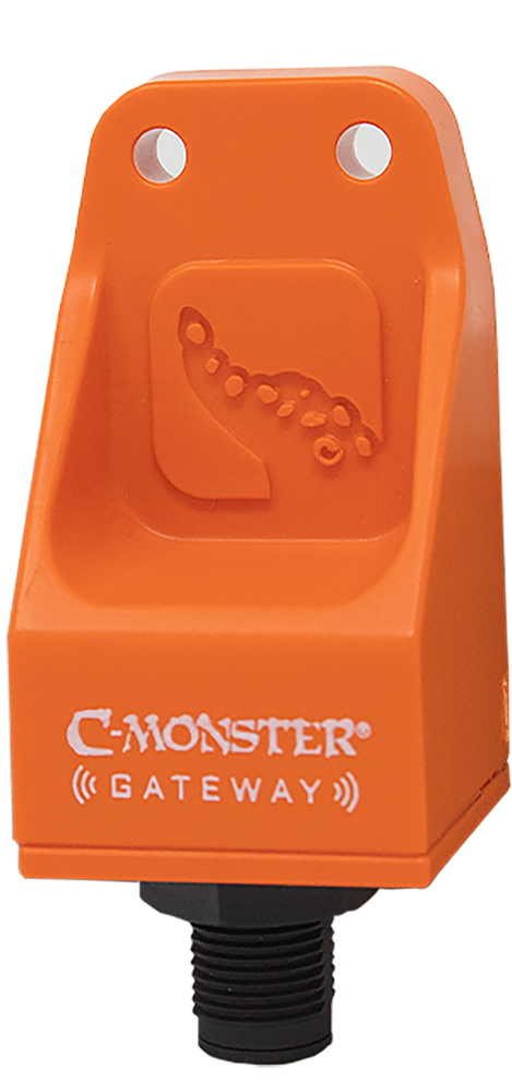 An orange C-Monster Gateway device designed for connecting and controlling boat accessories.