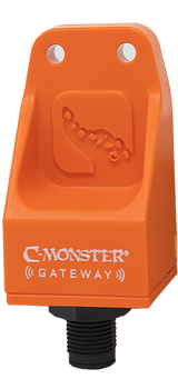An orange C-Monster Gateway device designed for connecting and controlling boat accessories.